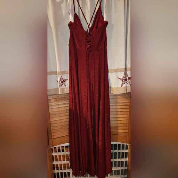 Metallic Red Cowl Neck David's Bridal Dress - Picture 5 of 6